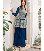 Ochre Dark Teal Embroidered Gharara Suit