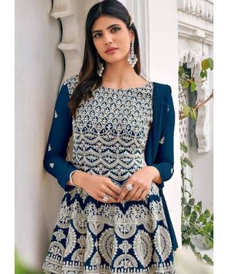 Ochre Dark Teal Embroidered Gharara Suit 2