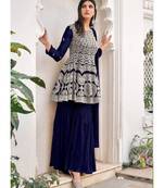 Ochre Navy Blue Embroidered Gharara Suit