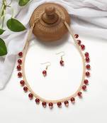Classic Gold Plated Layered Chain With Maroon Pearls Necklace Set With Matching Earrings For Women & Girls