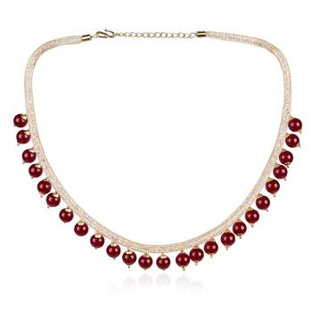 Classic Gold Plated Layered Chain With Maroon Pearls Necklace Set With Matching Earrings For Women & Girls 3