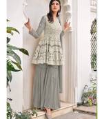 Ochre Grey Embroidered Gharara Suit