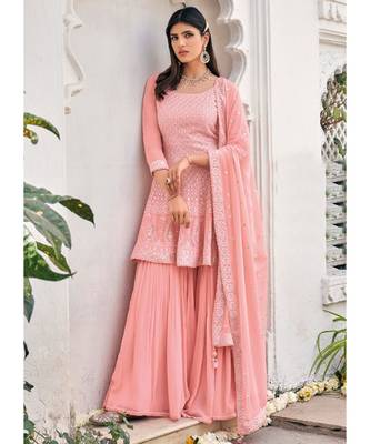 Peach Embroidered Gharara Suit 1