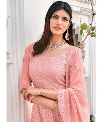 Peach Embroidered Gharara Suit 2