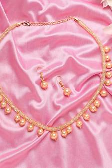 Classic Gold Plated Layered Chain With Pearls Necklace Set With Matching Earrings For Women & Girls