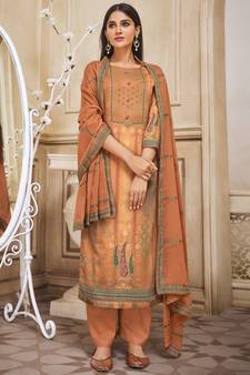 Orange digital print cotton silk salwar