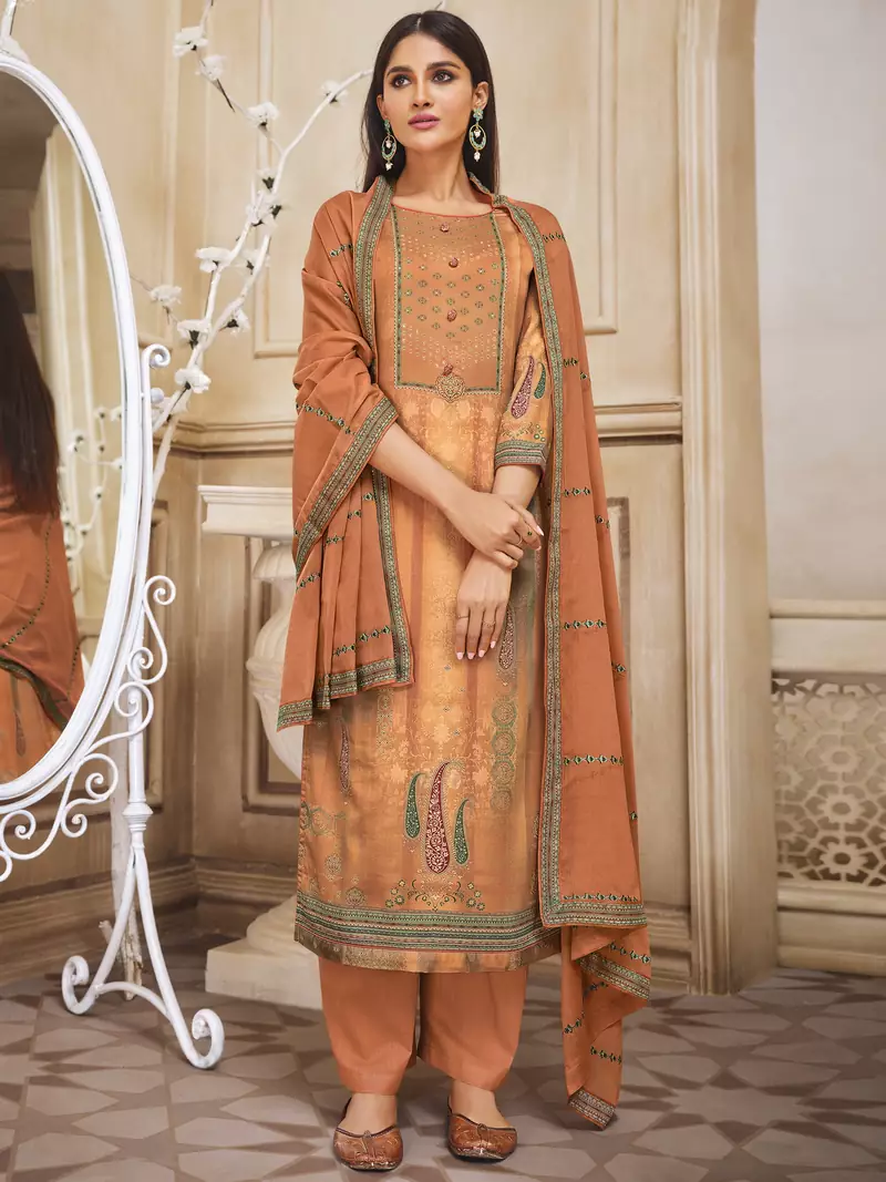 Orange digital print cotton silk salwar