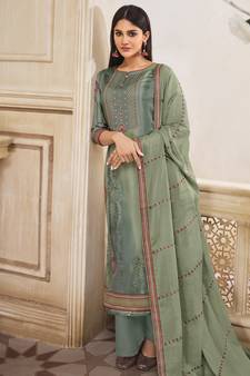 Olive digital print cotton silk salwar