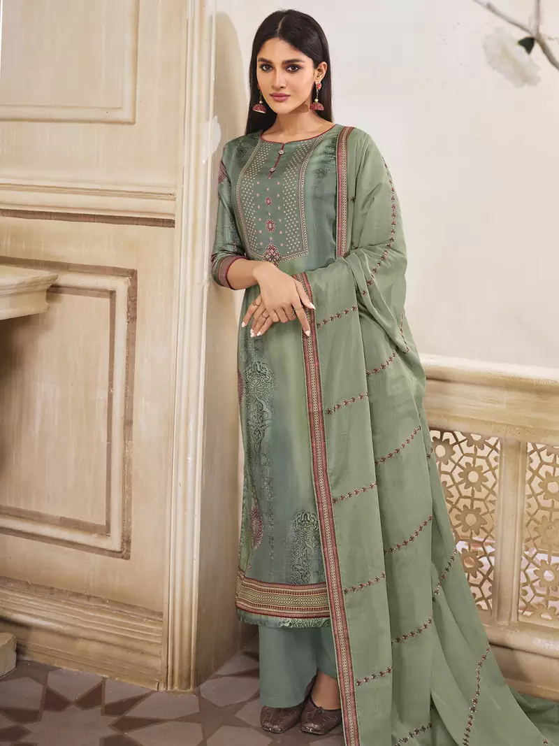 Olive digital print cotton silk salwar