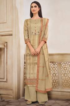 Beige digital print cotton silk salwar