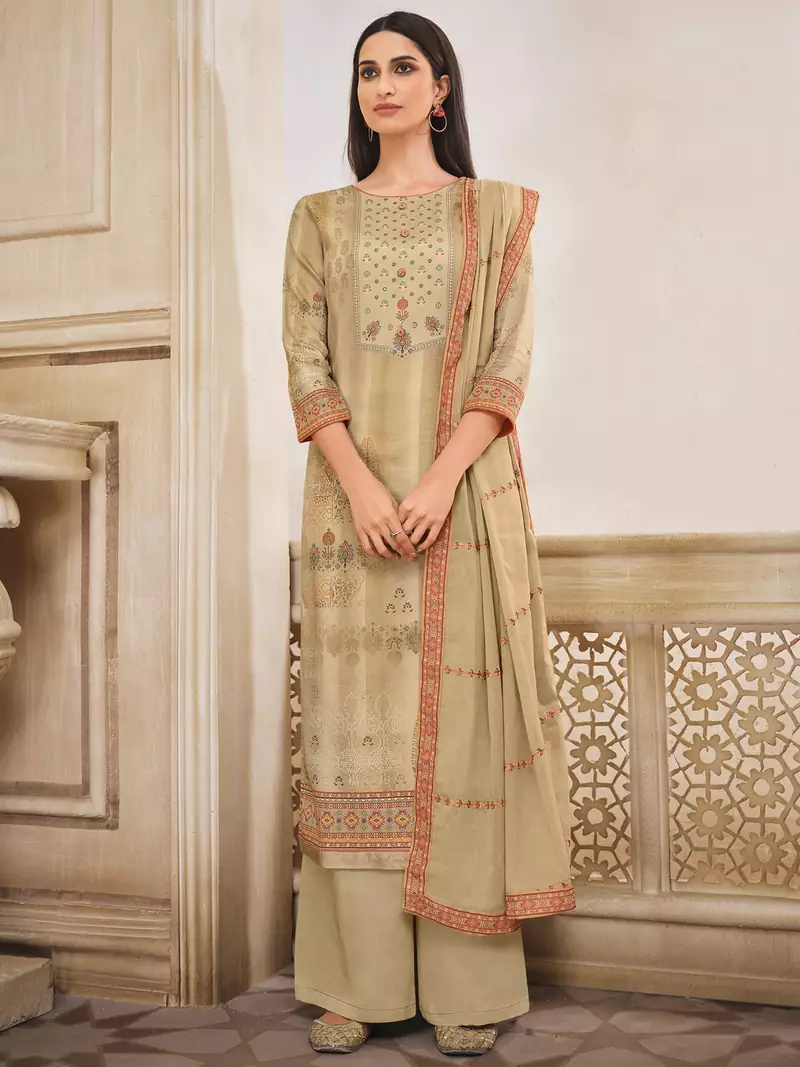 Beige digital print cotton silk salwar