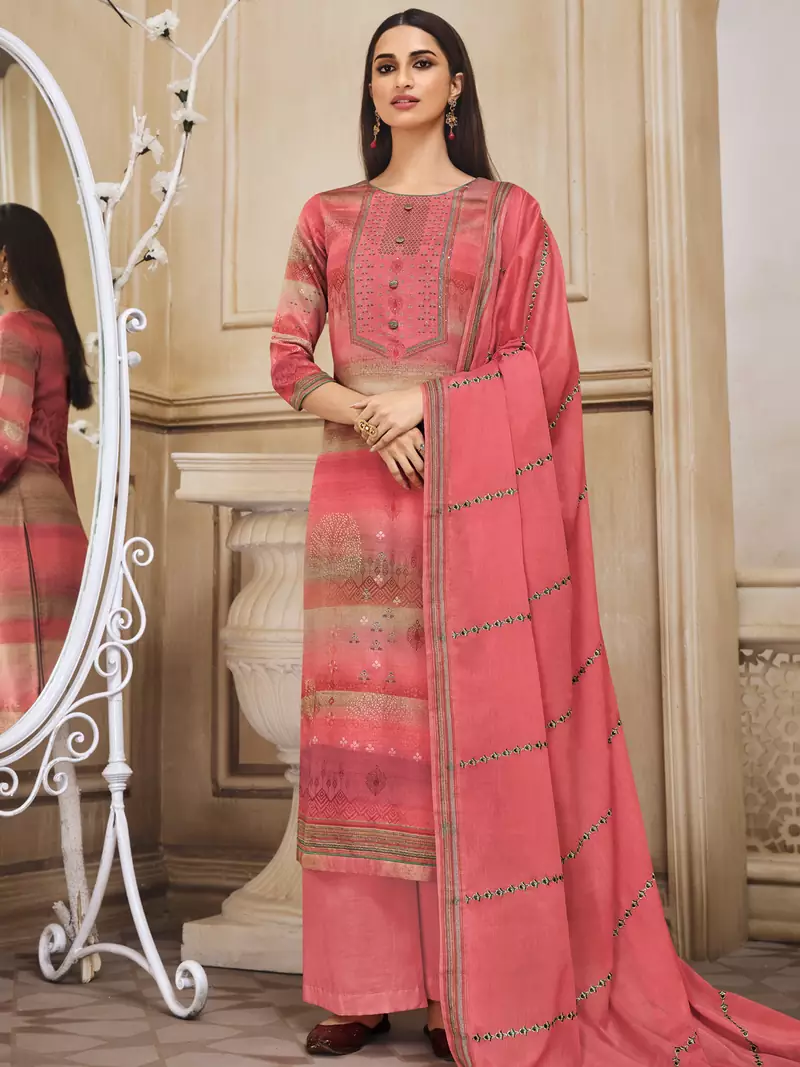 Peach digital print cotton silk salwar