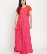 Ahalyaa Women Pink & Red Ethnic Motifs Printed Gotta Patti Anarkali Kurta With Jacket