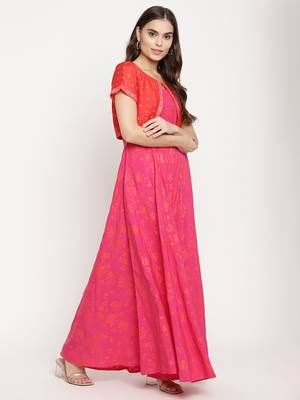 Ahalyaa Women Pink & Red Ethnic Motifs Printed Gotta Patti Anarkali Kurta With Jacket 4
