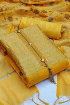 Yellow woven jacquard salwar