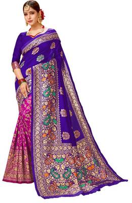 Cotton silk Designer woven jaquard women Saree KESS_VIRASAT_Blue-Pink 1