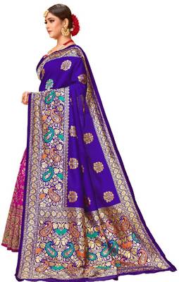 Cotton silk Designer woven jaquard women Saree KESS_VIRASAT_Blue-Pink 2