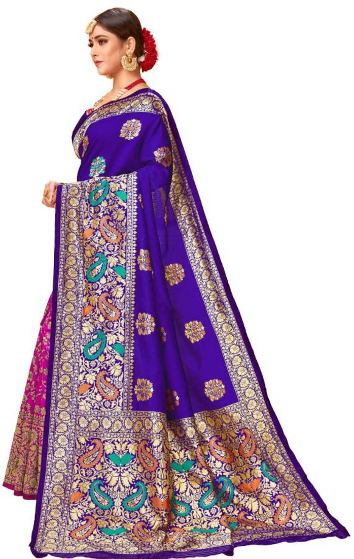 Cotton silk Designer woven jaquard women Saree KESS_VIRASAT_Blue-Pink