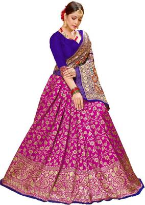 Cotton silk Designer woven jaquard women Saree KESS_VIRASAT_Blue-Pink 4
