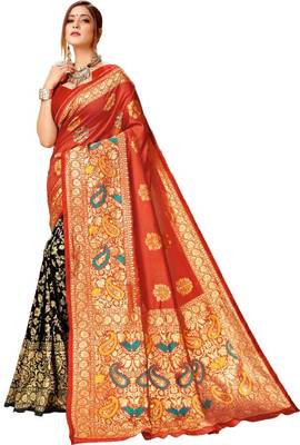 Cotton silk Designer woven jaquard women Saree KESS_VIRASAT_Red-Black 1