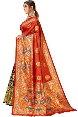 Cotton silk Designer woven jaquard women Saree KESS_VIRASAT_Red-Black 2