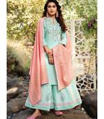 Turquoise Viscose Lurex Party Wear Suit