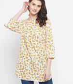 Off White Floral Printed Crepe Kurti