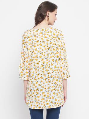 Off White Floral Printed Crepe Kurti 2
