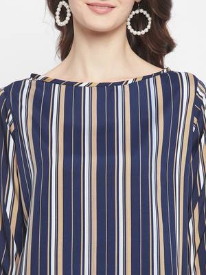 Navy Blue Color Stripe Printed Crepe Kurti 4