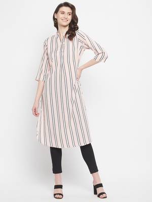 Pink Color Stripe Printed Crepe Kurti 1