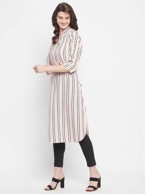Pink Color Stripe Printed Crepe Kurti 3