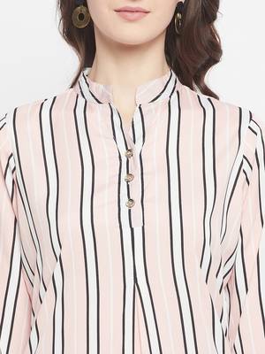 Pink Color Stripe Printed Crepe Kurti 4