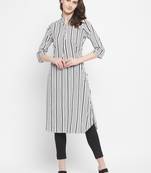 Off White Color Stripe Printed Crepe Kurti