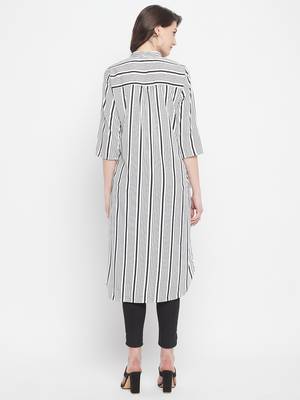 Off White Color Stripe Printed Crepe Kurti 2