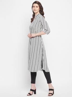 Off White Color Stripe Printed Crepe Kurti 3