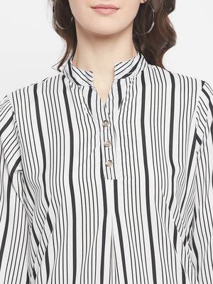 Off White Color Stripe Printed Crepe Kurti 4