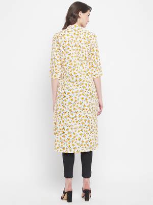 Off White Floral Printed Crepe Kurti 2