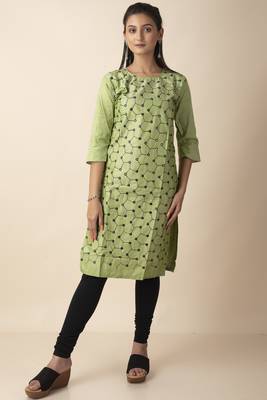 Mihika Cotton Women's Stitched Designed Kurti With Mirror Works 1