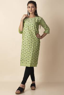 Mihika Cotton Women's Stitched Designed Kurti With Mirror Works 2