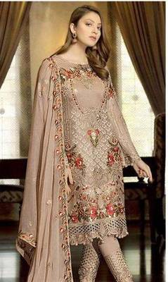 Designer Beige heavy Faux georgette with embroiderey work shtraight suit 2