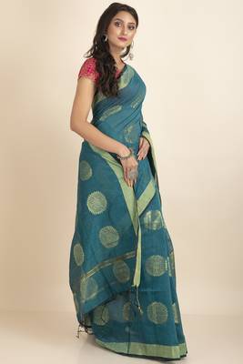 Aarna Handloom Cotton Silk Chakra Printed Saree 4