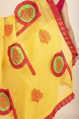 Ranimaa Retro Bengal Style Noiel Applique Work Saree 4