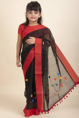 Anushka Kids Saree With Stitched Blouse And Petticoat 1