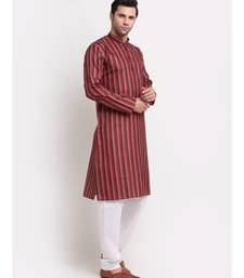 Men Cotton Stripped Red Kurta with Pyjamas