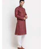 Men Cotton Stripped Red Kurta with Pyjamas