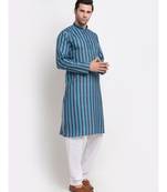 Men Cotton Stripped Blue Kurta with Pyjamas