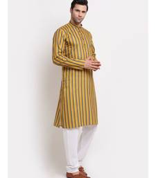 Men Cotton Stripped Mustrad Kurta with Pyjamas