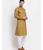 Men Cotton Stripped Mustrad Kurta with Pyjamas