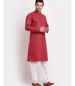 Men Cotton Printed Pink Kurta with Pyjamas