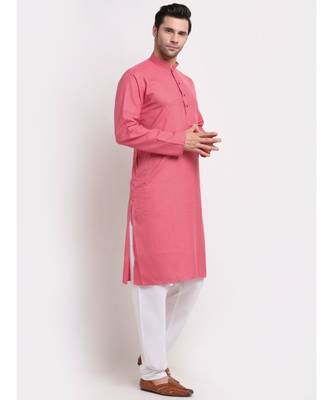 Men Cotton Check Pink Kurta with Pyjamas 1